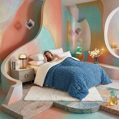 Édredon réversible en peluche gaufrée et épaisse, chaude et moelleuse, 90 x 90 pouces