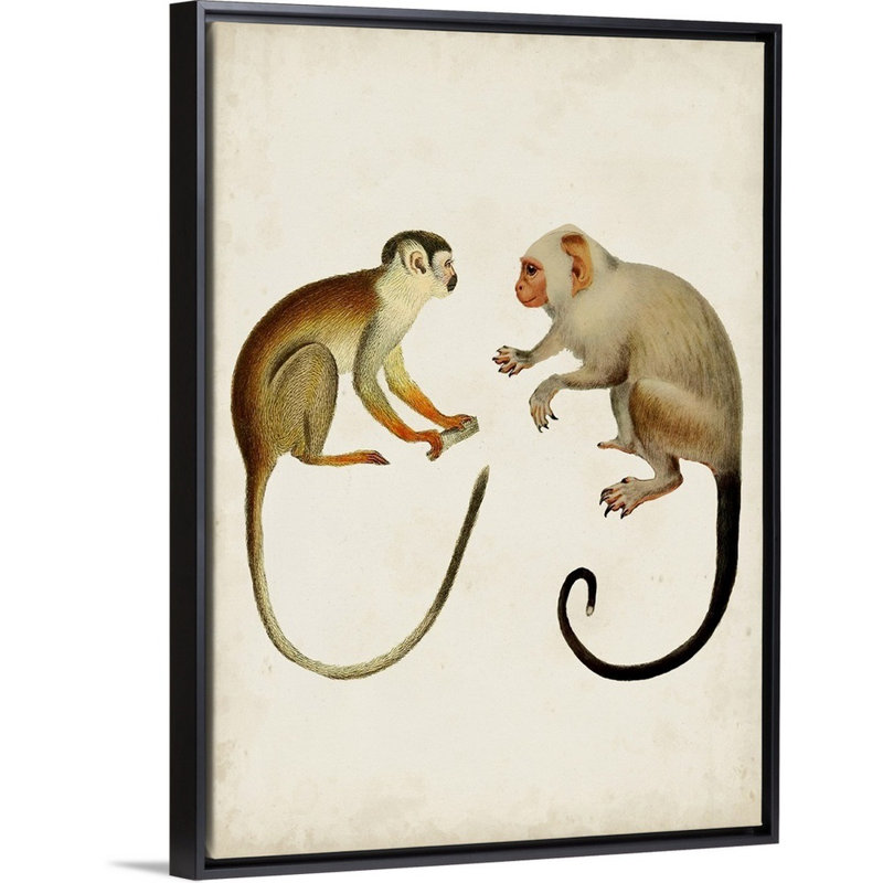 Art sur toile singes pour enfants, H 36 po x l 12 po x P 1,2 po, Cadre pour toile flottant noir