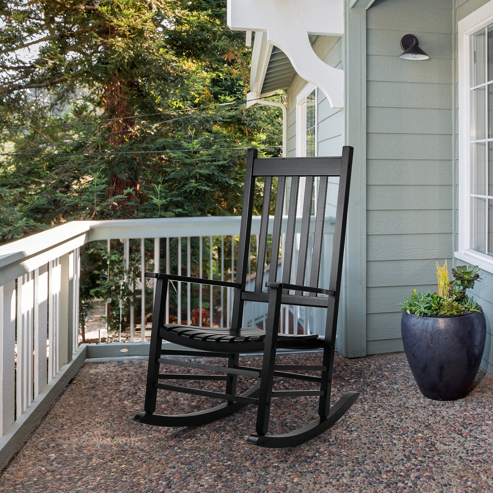 Lark Manor Wooden Rocking Chair Outdoor With High Back,indoor ...