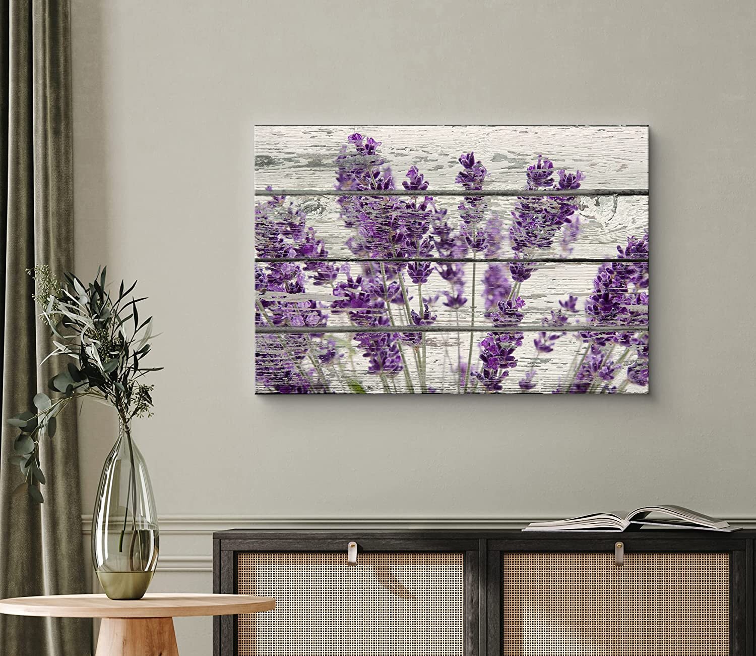 IDEA4WALL Rustic Home Art Canvas Wall Art Retro Style Purple Lavender  Flowers On Vintage Wood Background Modern Living Room/Bedroom Decoration  Stretched And Ready To Hang 16