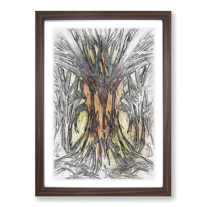 Golden Trees in Abstract - Picture Frame Graphic Art Print, 36cm H x 27cm W x 2cm D, Walnut Framed