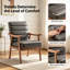 Chaise d'appoint de style Mid-Century moderne avec structure en bois massif et accoudoirs à cadre ouvert, fauteuil en microfibre d'aspect cuir, siège et coussin de dossier rembourrés pour le salon, la chambre et le bureau-1857976830