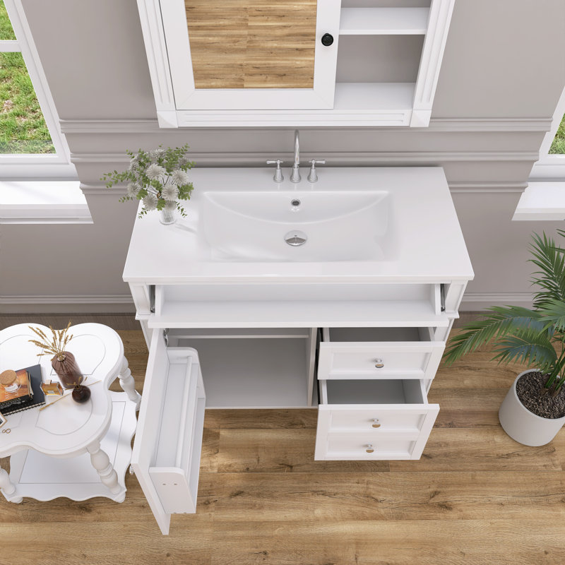 Meuble-lavabo simple 36 po avec plateau Selinay, Blanc