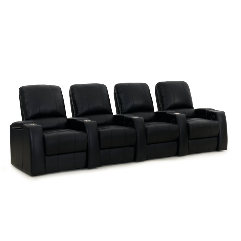 Grande rangée courbée de salle de cinéma (rangée de 4), Cuir véritable noir luxueux, Électrique
