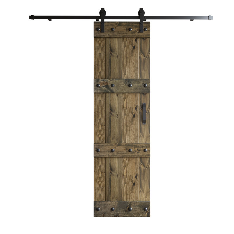 Porte de grange à panneaux en bois avec ensemble de quincaillerie d'installation, Tonneau vieilli, 30 po x 84 po