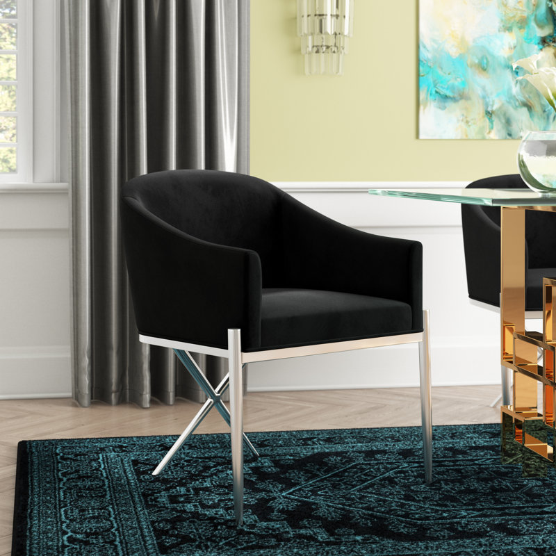 Chaise rembourrée Xavier, Velours noir, Chrome