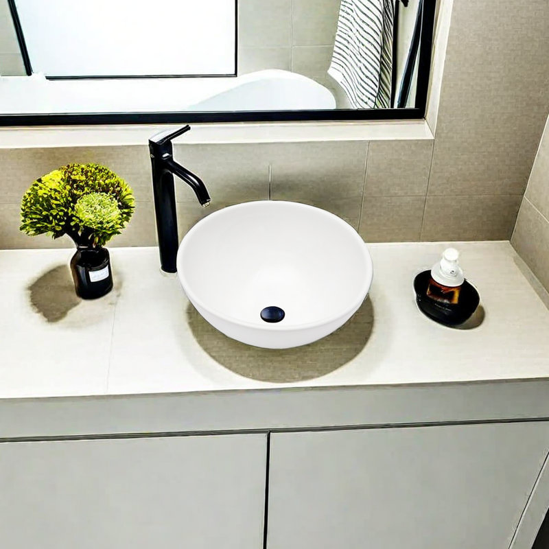 APRESSHUI 13'' Ceramic Circular Bathroom Sink