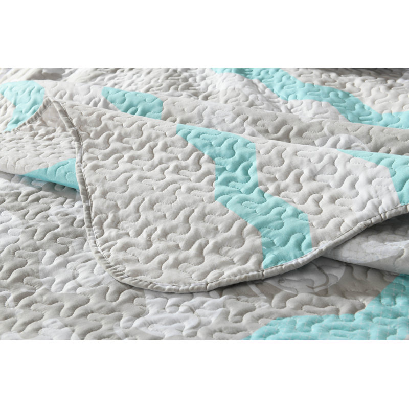 Twin Gray and Aqua Microfiber Kids Quilt Set