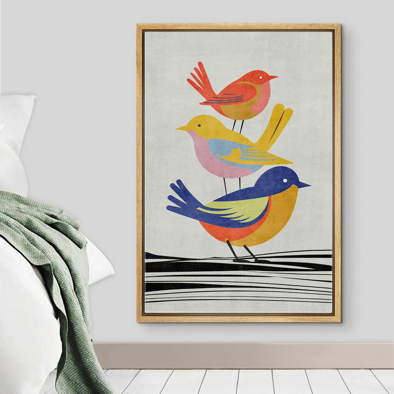 «Birds On Wire Illustration Colorful Avian Modern Art» sur, Naturel, H 24 po x l 16 po