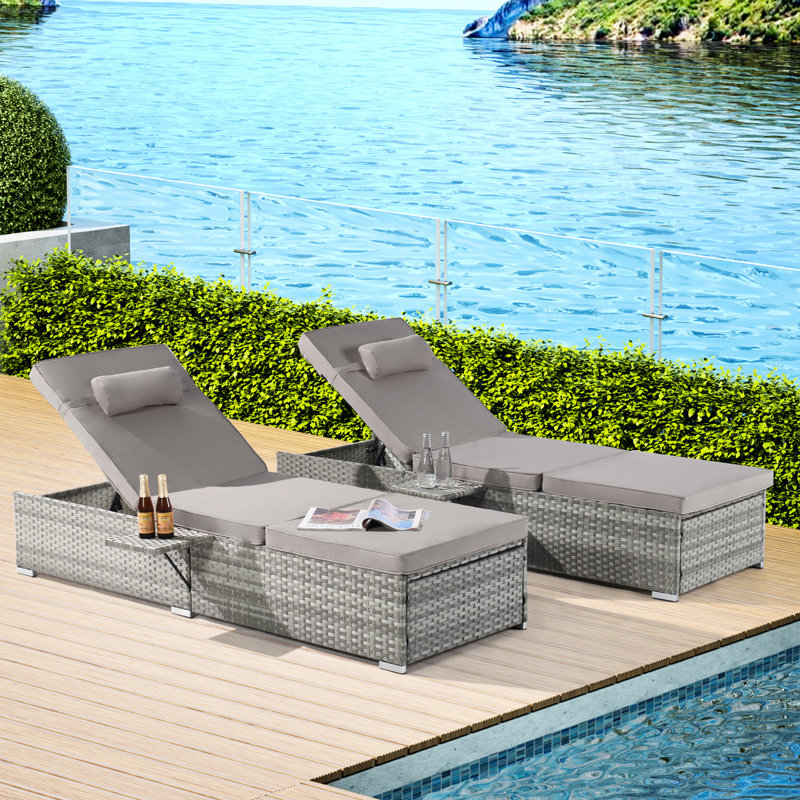 2 chaises confortables d'extérieur - chaises longues avec coussin et salon de construction pour la piscine, Gris clair