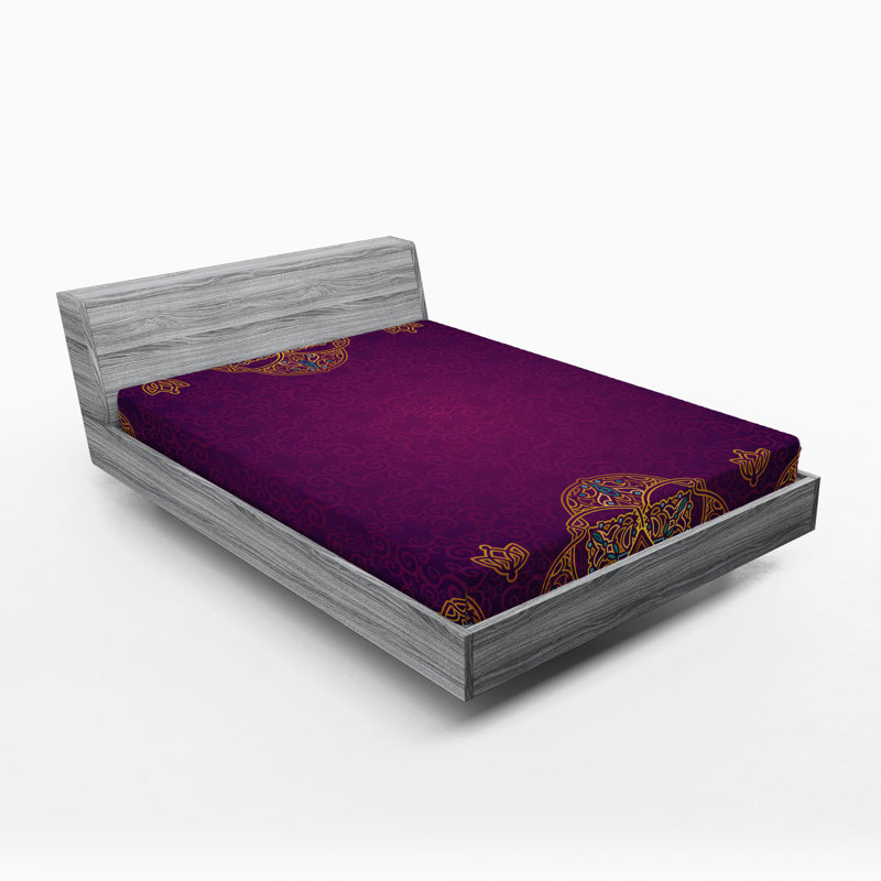 Drap-housse Ambesonne, paquet de 2, Drap-housse de taille très grand, Mauve / doré oriental