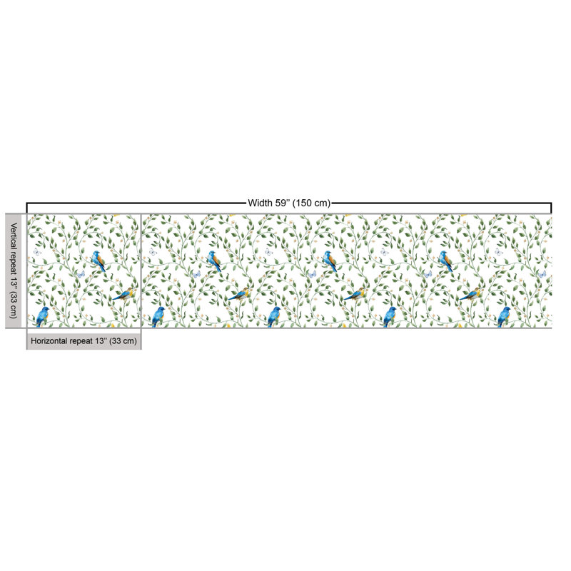 Nickens Winged Animal and Butterflies on Thin Leafy Branches Fabric
