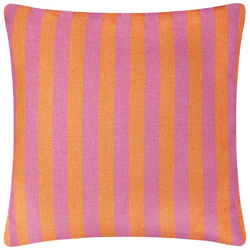 Deck Stripe Indoor / Outdoor Striped Square Cushion, Polyester, Orange/Pink