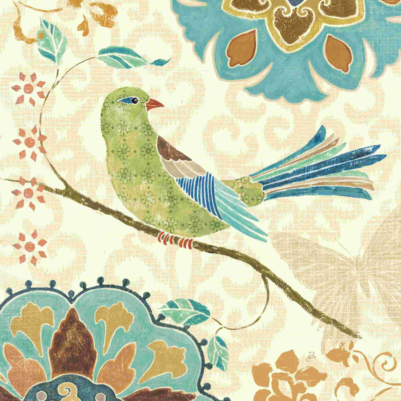 Eastern Tales Birds II par Daphne Brissonnet - peinture sur toile tendue, H 12 po x l 12 po, Toile tendue, Non