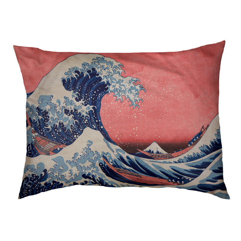 Oreiller the great wave dog Burkart, Très grand (l 52 po x P 42 po x H 17 po), Bleu / Rouge