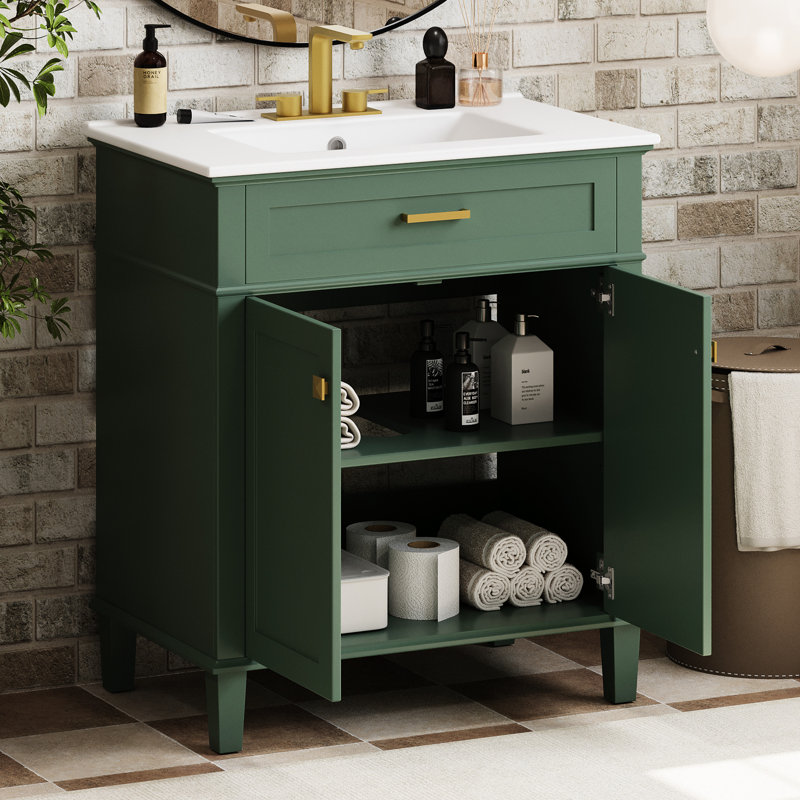 Meuble-lavabo de 30 pouces avec lavabo en céramique, tablettes réglables - Beauté pour les petites salles de bain intemporelles
