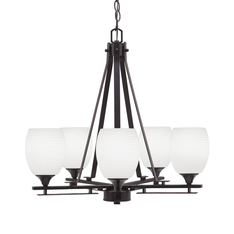 Uptowne 5 Light Uplight Chandelier Shown In Dark Granite Finish With 5" White Linen Glass