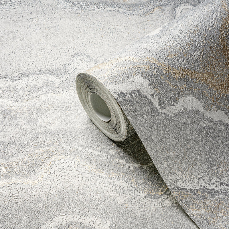 Rahnuma 10.05m x 53cm Metallic Finish Double Roll, Silver Grey Water Marble