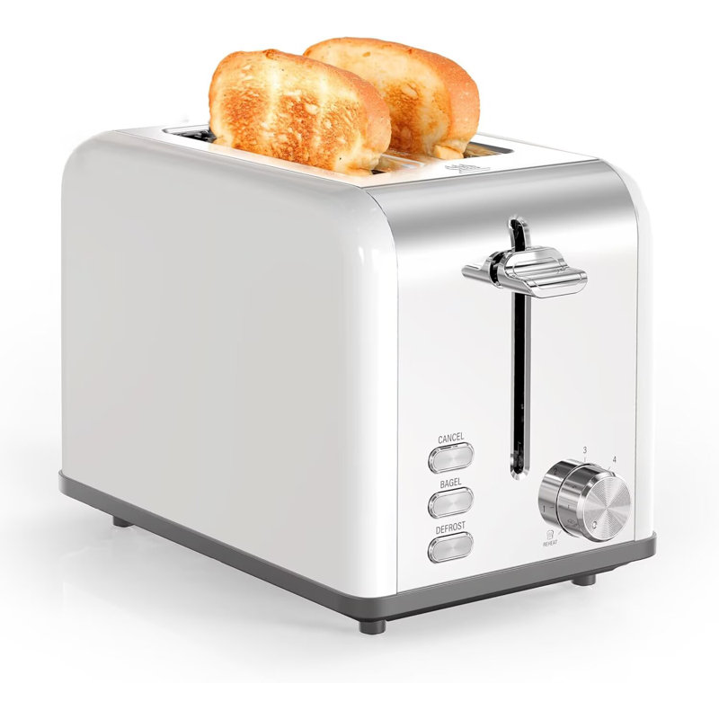 YSSOA Stainless Steel 2 Slice Toaster, 6 Browning Setting and Bagel/Defrost/Cancel Functions, Retro Compact Oven, Extra Wide Slot, Removable Crumb Tray