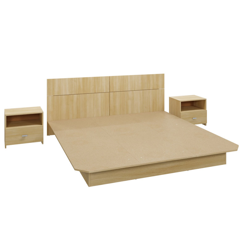 Zen Alpha Bedroom - Platform Bed with Headboard and Nightstands (2) – Easy Assembly, No Box Spring Required, Beige, King
