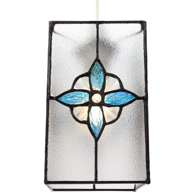 14cm Glass Rectangular Pendant Shade, Teal