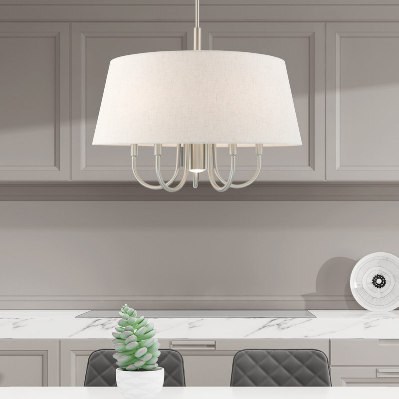 Barbora 6 - Light Dimmable Drum Chandelier, Brushed Nickel, Oatmeal