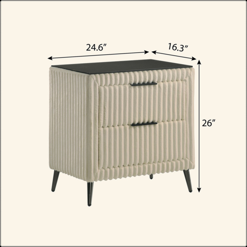Table de chevet large en velours côtelé, Crème, crème