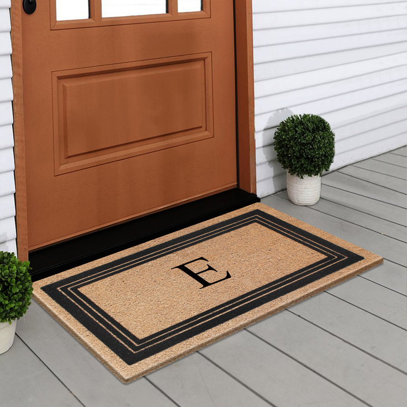 Monogrammed Triple Classic Border Natural Coir Door Mat with PVC Backing – Heavy-Duty, Anti-Shed & Easy to Clean, 30" x 18"
