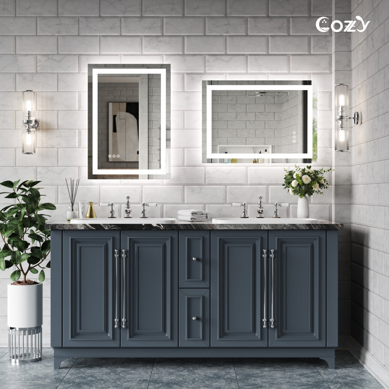 Miroir de salle de bain à DEL avec miroir de meuble-lavabo en verre trempé anti-buée à DEL avec éclairage avant et arrière