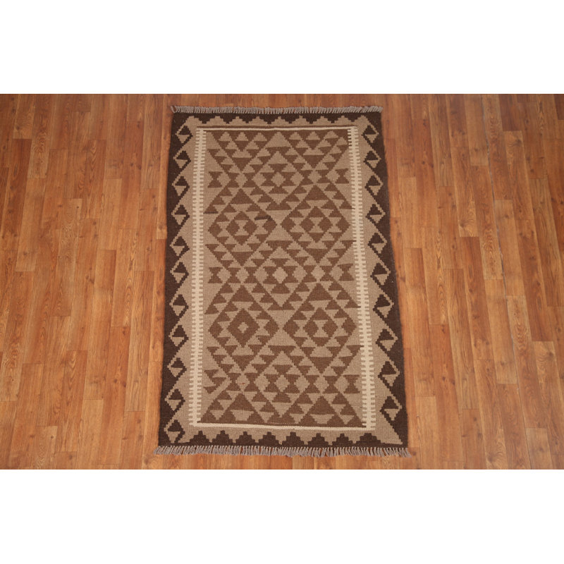 Brown Wool Kilim Reversible Area Rug 3x5
