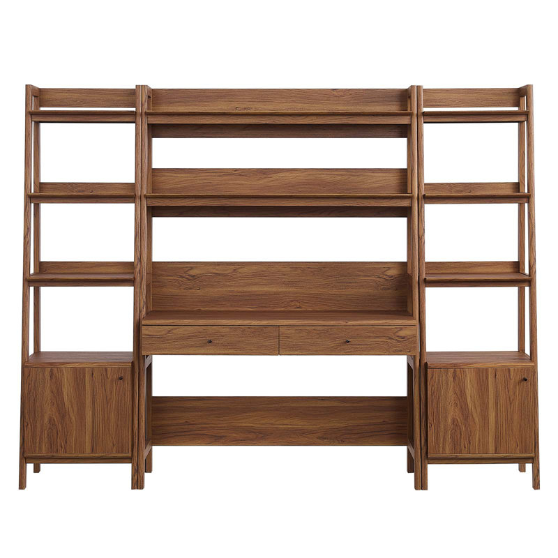 Modway Bixby 3-Piece Wood Office Desk and Bookshelf, Walnut