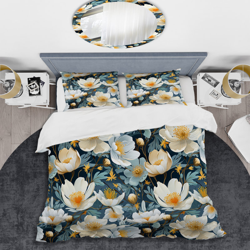 Motif floral Blue Coastal Blossoms - ensemble de housse de couette floral - microfibre de polyester