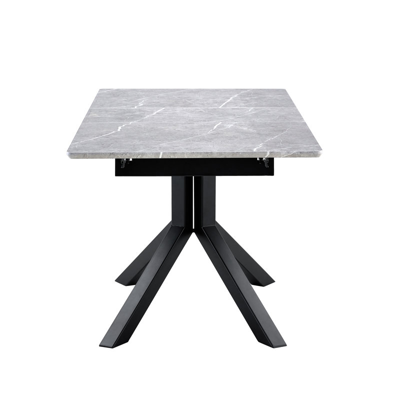 Modern Rectangular Dining Table with Light Gray Painted MDF Top and Metal Base
