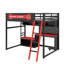 Lit mezzanine en bois pleine grandeur avec bureau, tablettes, lumières DEL-2144378316