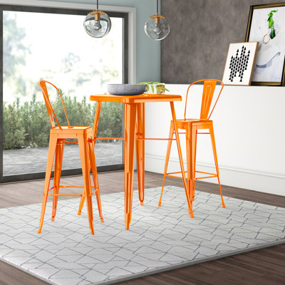 Toquerville Square Metal Indoor-Outdoor Bar Table Set with 2 Stools with Backs