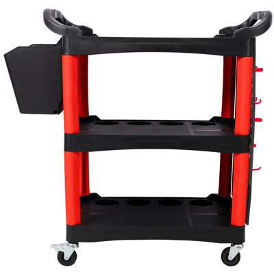 3 Tier Rolling Auto Detail Cart with Bucket, Panel & Hook for Workshop or Garage
