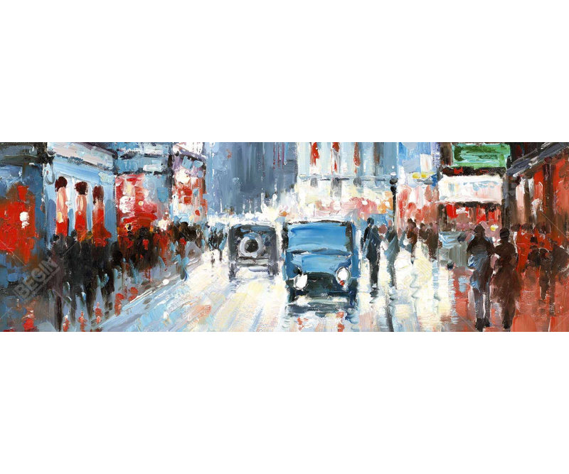 «Abstract Red and Blue City» sur toile, H 20 po x l 60 po