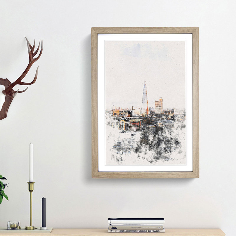 The London Skyline with the Shard - Picture Frame Graphic Art, 45cm H x 33cm W x 2cm D, Oak Framed