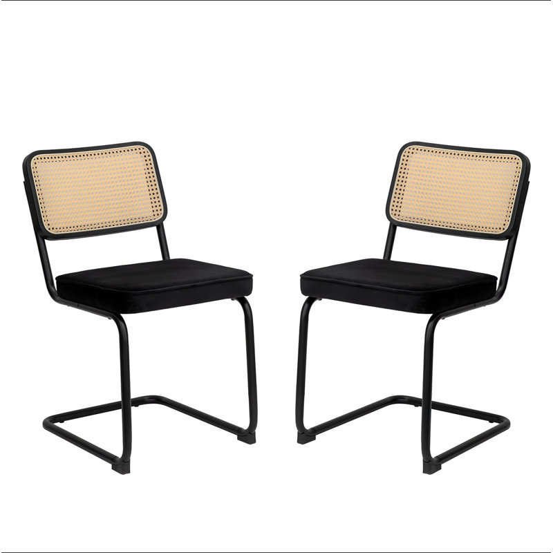 Ensemble de 4 chaises de salle à manger, chaises d'appoint latérales en rotin de velours avec pieds chromés, chaises de style moderne Mid-Century conçues par Breuer, chaises de cuisine de salle à manger rembourrées