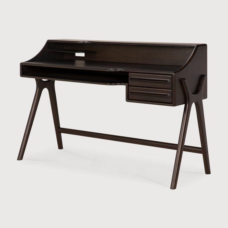 Flow desk - varnished mahogany - rose brown - 2 drawers - rectangular, Rose Brown