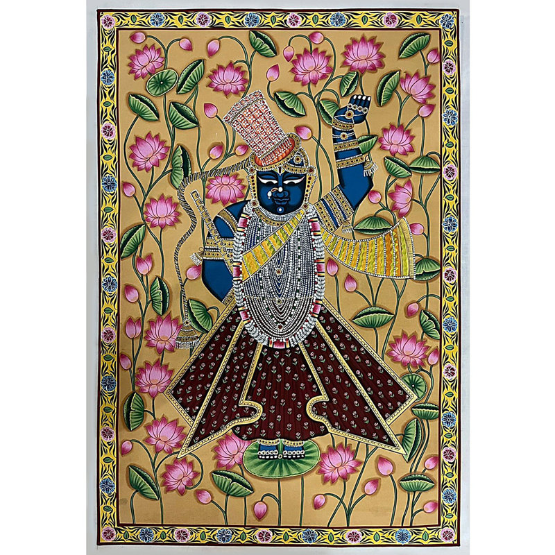 Shrinathji autour des fleurs | Art Pichwai | Peinture pour décoration murale