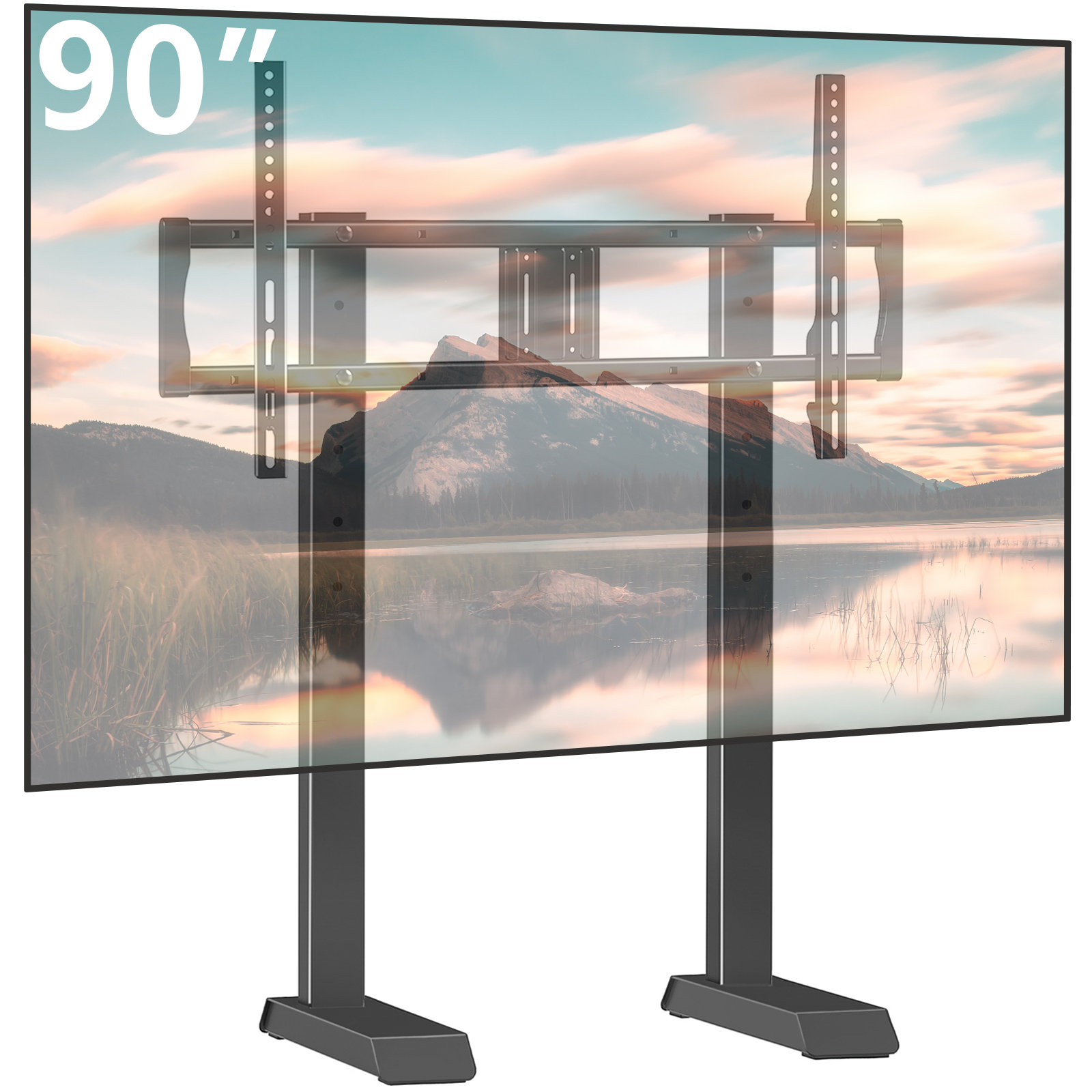 Rfiver Universal TV Stand with Mount Glass Base for 55 to 90 inch | Wayfair