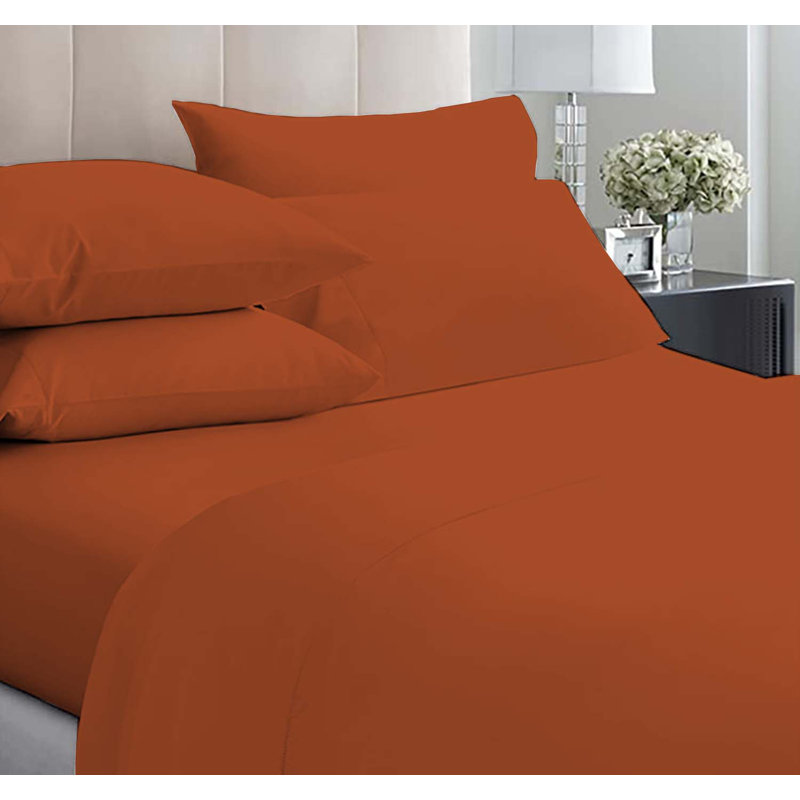 Ensemble de draps en microfibre 6 pièces, Orange d’automne, Simple
