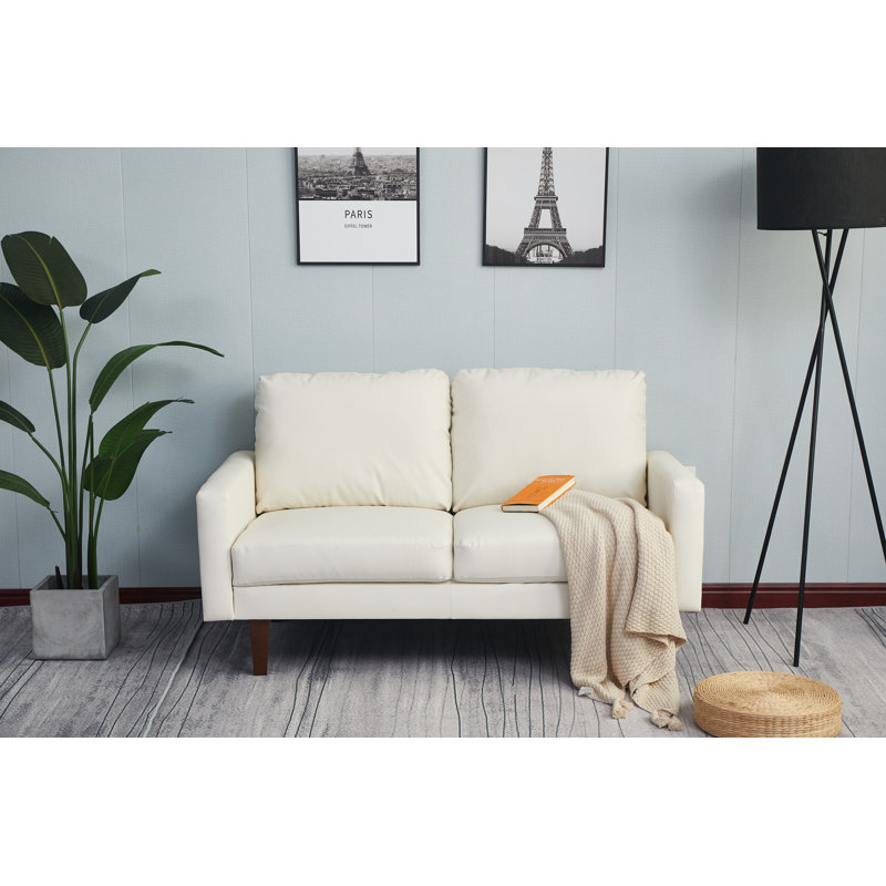 Frewsburg 58'' Faux Leather Loveseat, White Faux Leather