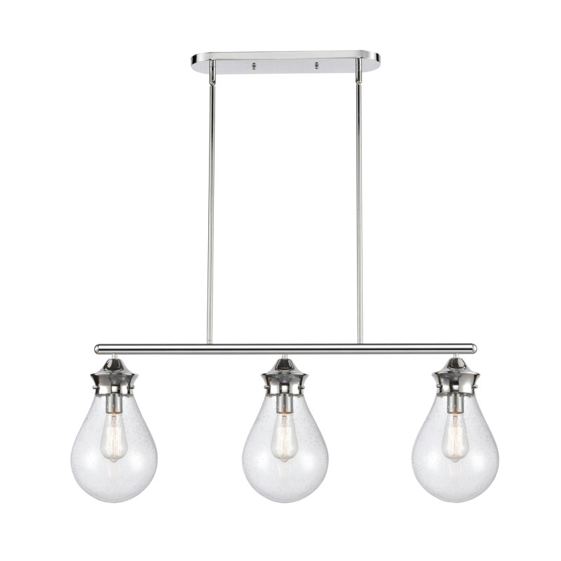 Luminaire sphère suspendu 3 lumières pour îlot de cuisine Hartell, Grainé, Ampoule non incluse, Chrome poli