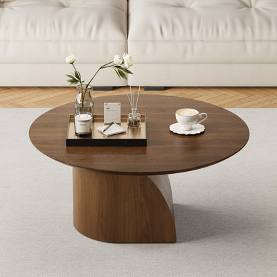 35.43" W x 16.14" H Round Coffee Table Modern Coffee Table Mid-Century Center Table with Sculptural Base for Living Room