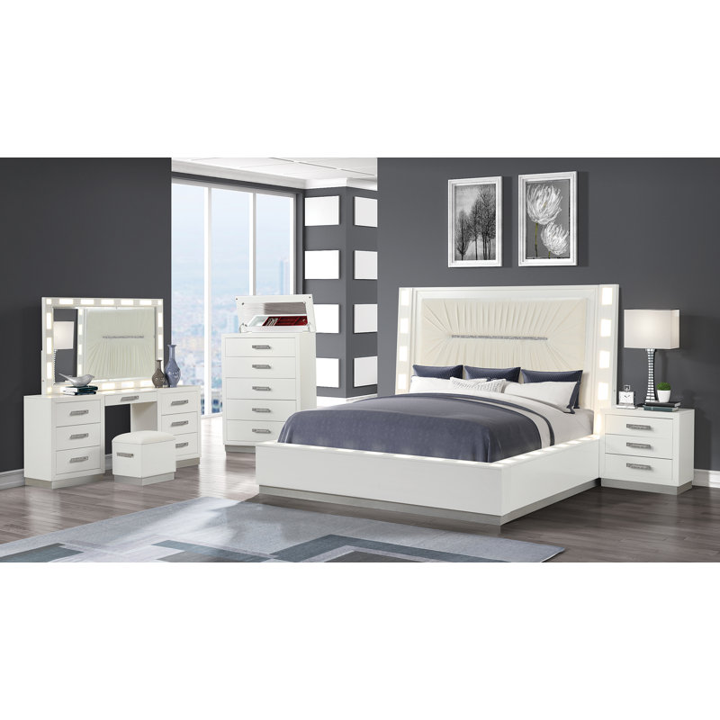Ensemble de chambre avec lit coiffeuse 5 pièces Vannida, Grand