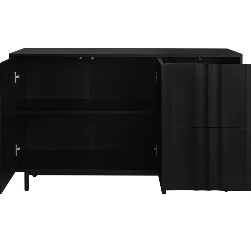 Armoire ajustable à motif de vagues - 2 portes, tiroirs noirs pour différents espaces Portes et unité de rangement Salon, bureau, entrée