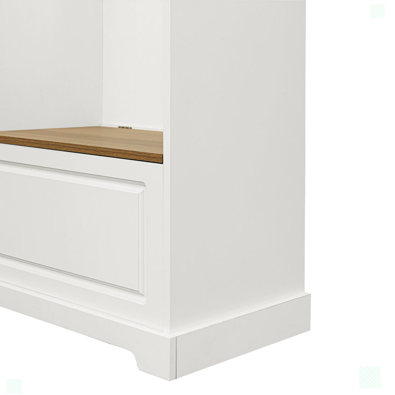 Stylish Design Hall Tree with Flip-Up Bench and Hanging Hooks for Entryways Mudroom, White