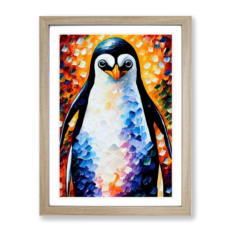 Penguin Portrait No.3 - Print, Oak Picture Frame, White, 46cm H x 34cm W